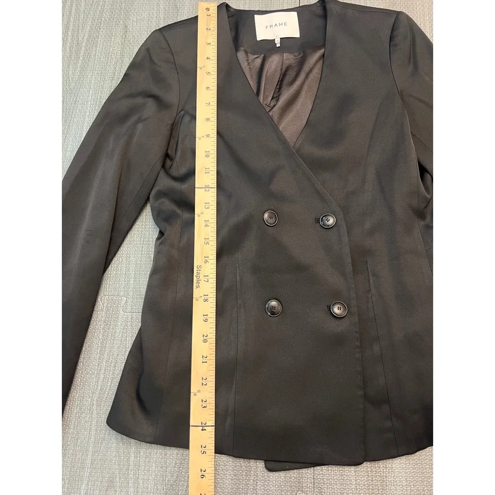 FRAME Noir Black Double Breasted Collarless Blazer  Size‎ 2